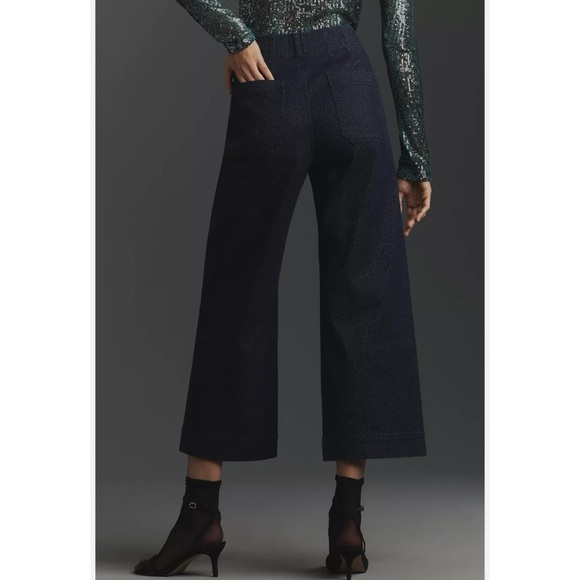 NWT Anthropologie The Colette Sparkle Crop Wide-Leg Jeans Dark Wash Blue 27 - Picture 12 of 13